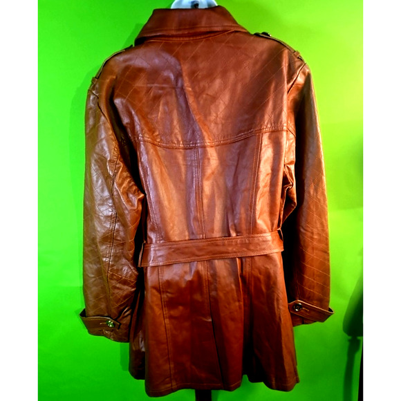 Brown Leather Trench Coat by Milan BRAND NEW WITH TAGS - Picture 3 of 11